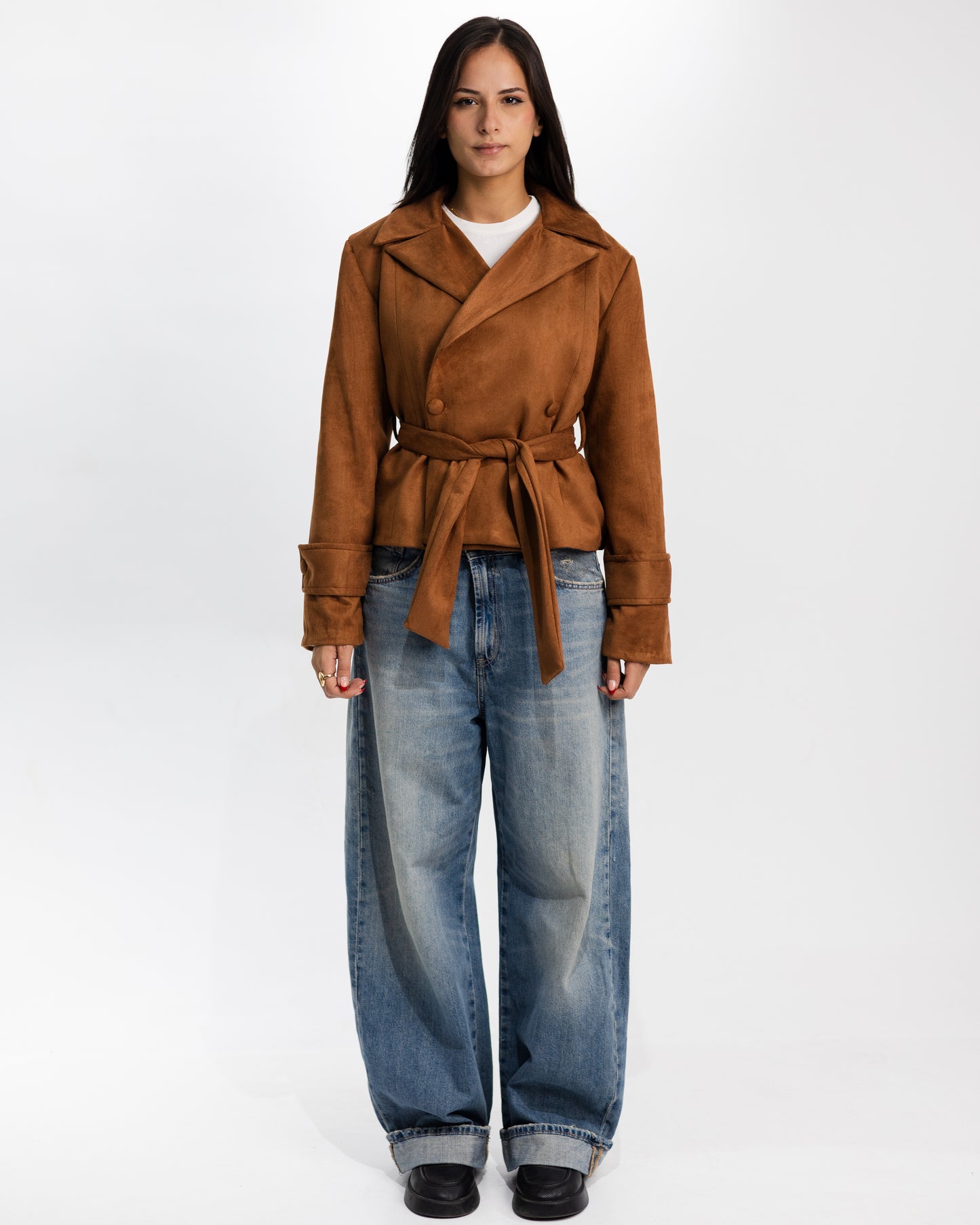 BROWN SUEDE BELTED JACKET