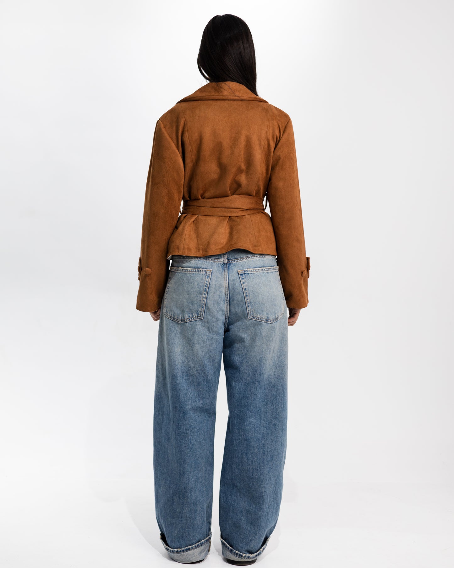 BROWN SUEDE BELTED JACKET