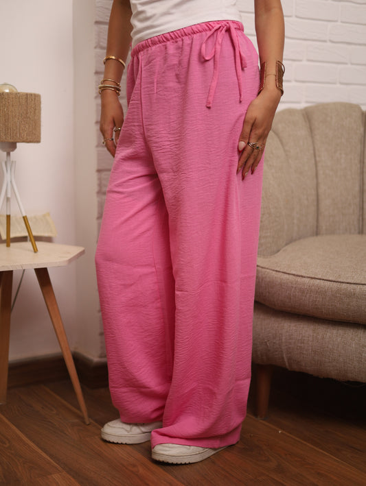 WIDE LEG LINEN PANTS -FUCHSIA-