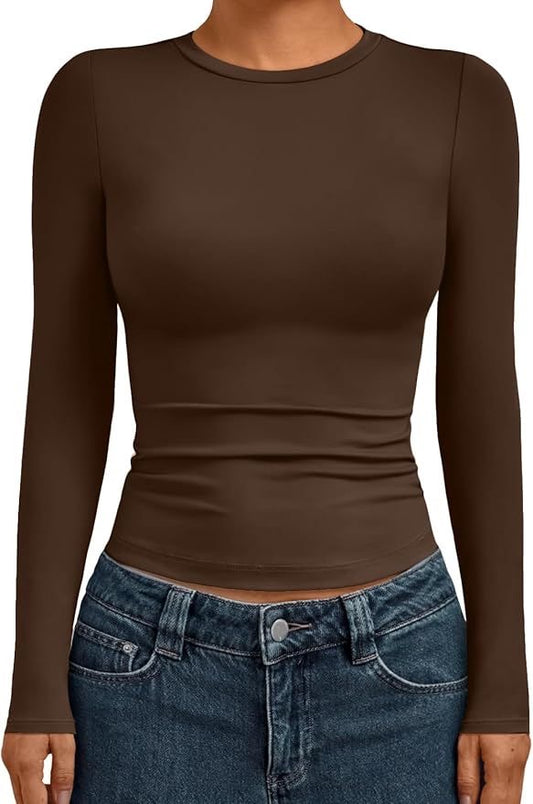 CHOCOLATE SEAMLESS TOP ROUNDNECK