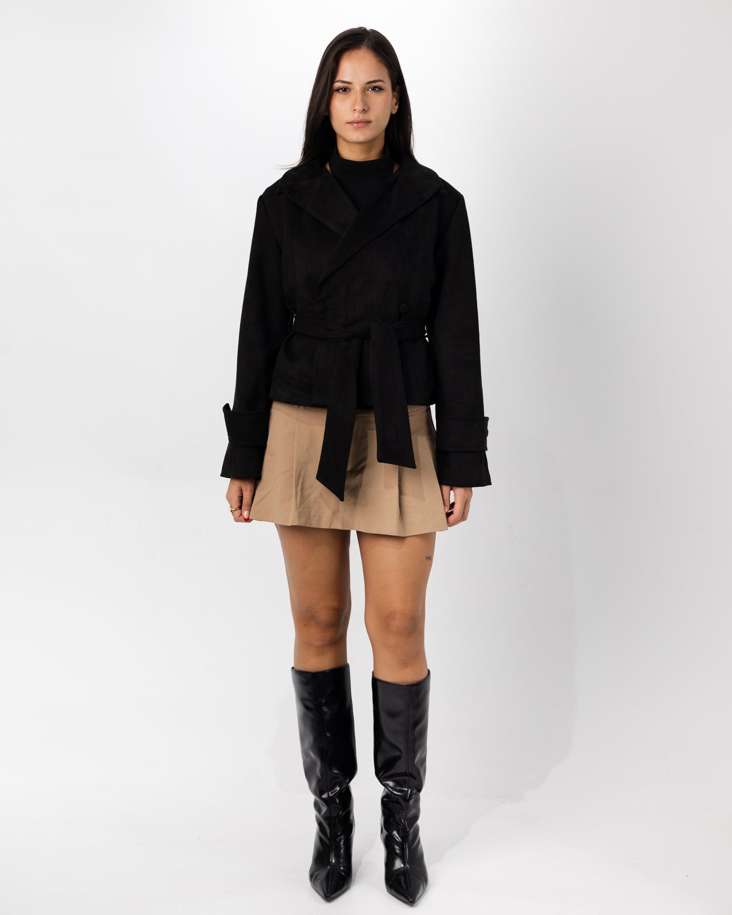 Belted Black Suede jacket