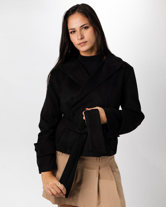 Belted Black Suede jacket