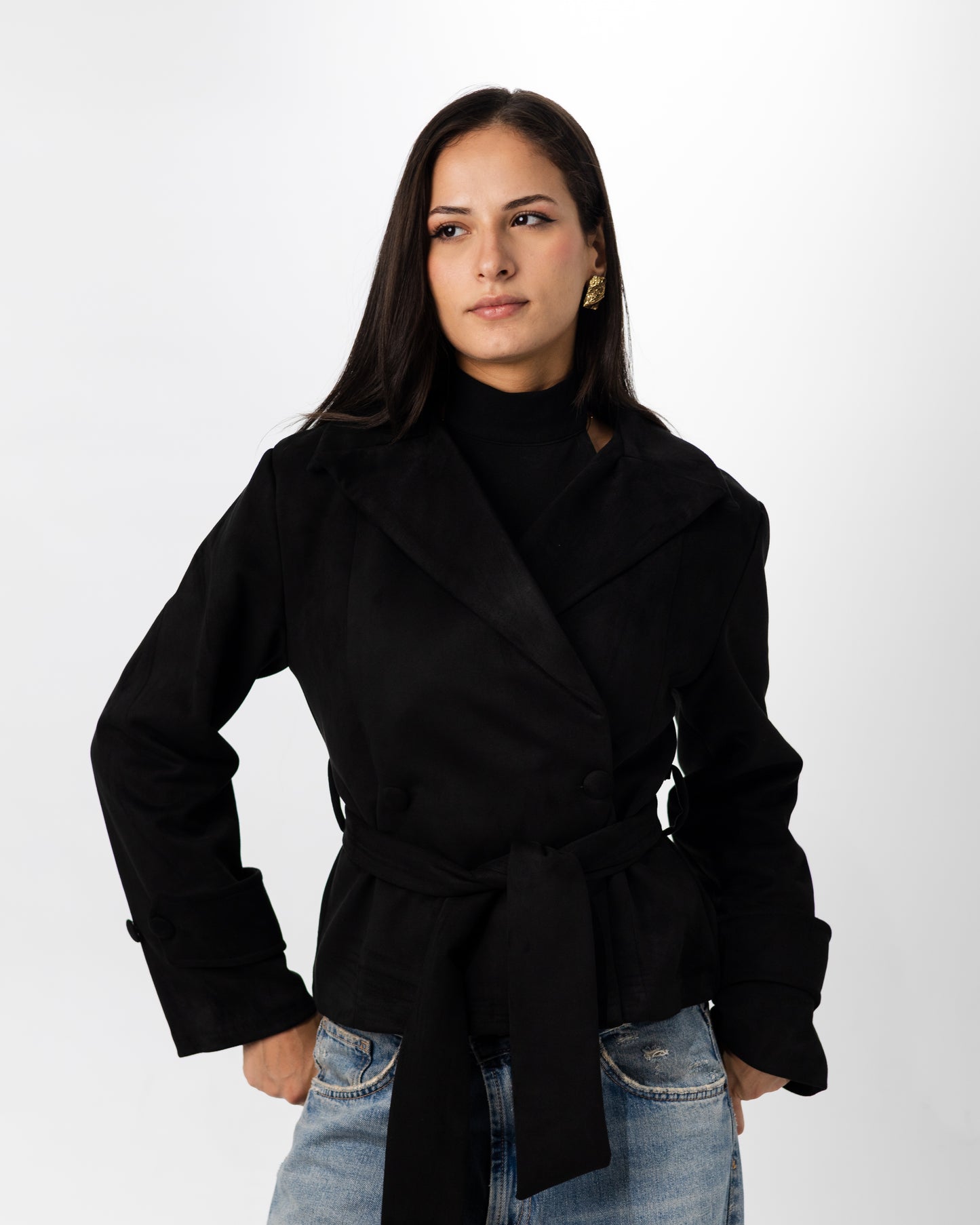 Belted Black Suede jacket