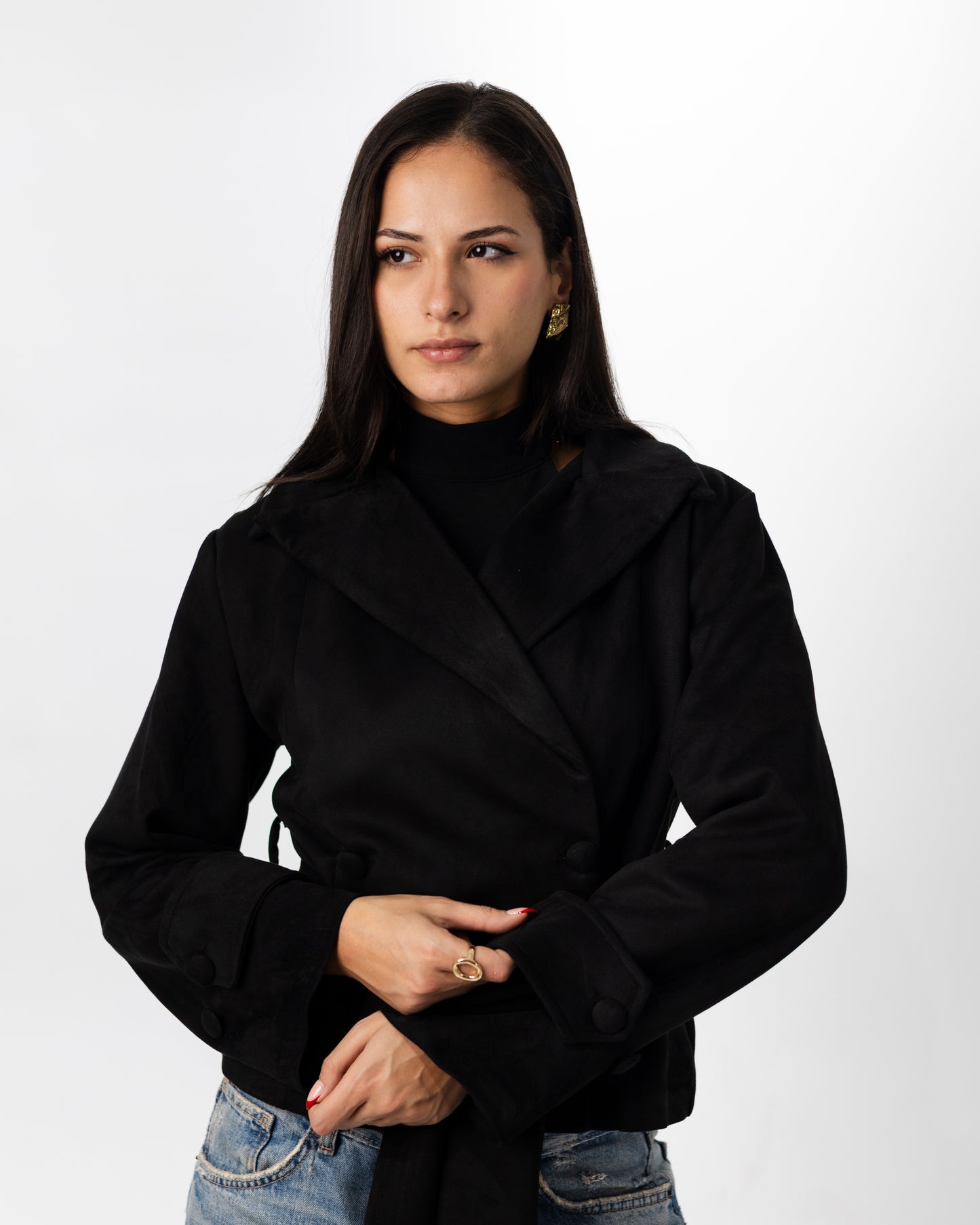 Belted Black Suede jacket