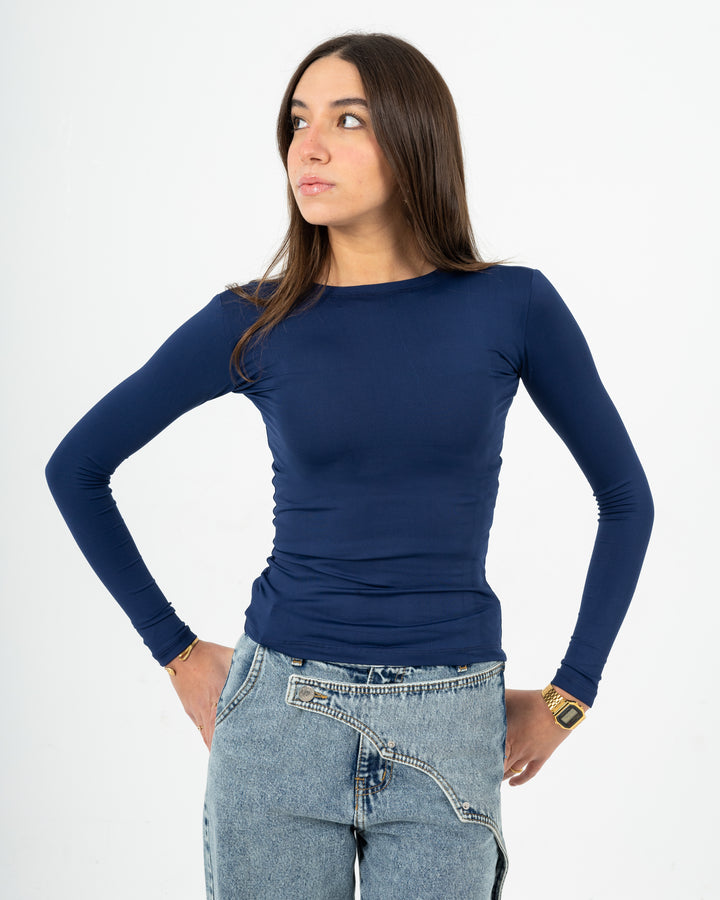 NAVYBLUE ROUND NECK SEAMLESS TOP